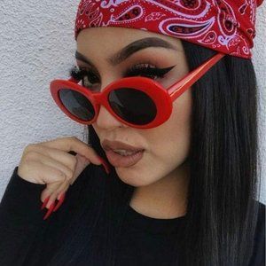 Oval round red retro sunglasses